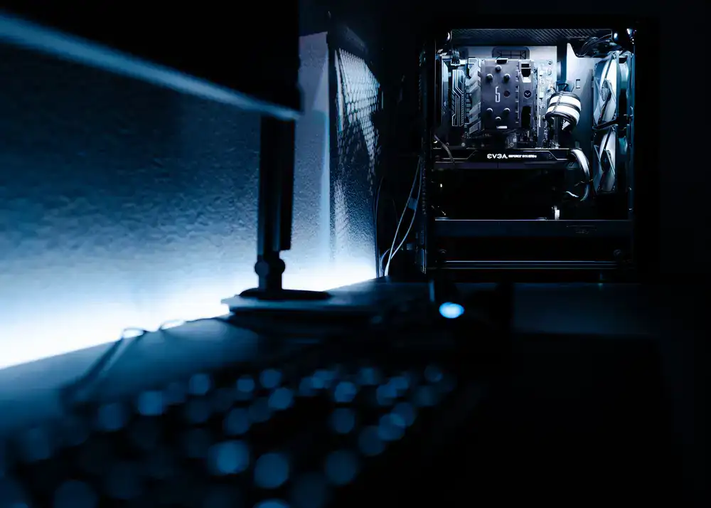 Detailed view of a custom built streaming desk setup