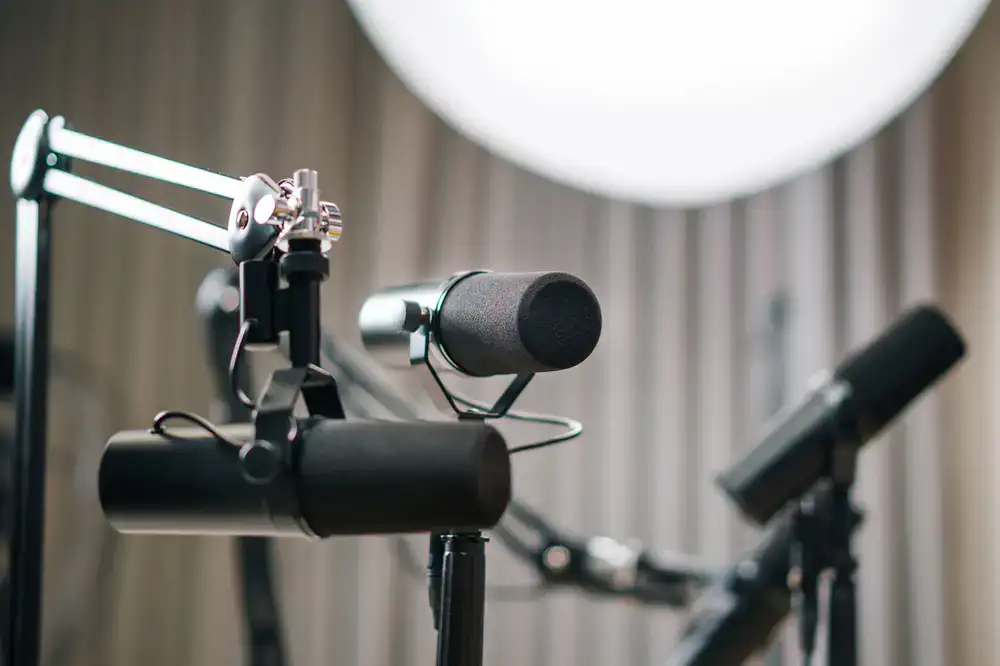 Premium dynamic microphone on a low-profile boom arm