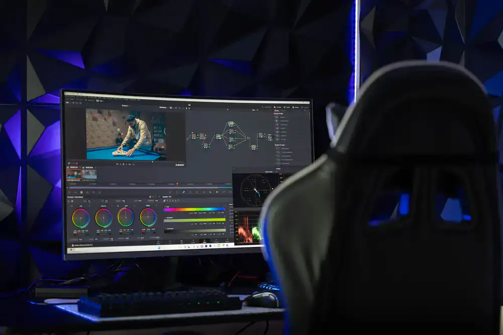 High-end streaming desk with monitors